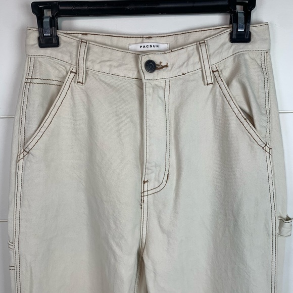 PacSun Wide Leg Carpenter Ultra High Waist Cream Color Jeans Size 27 - Picture 6 of 16